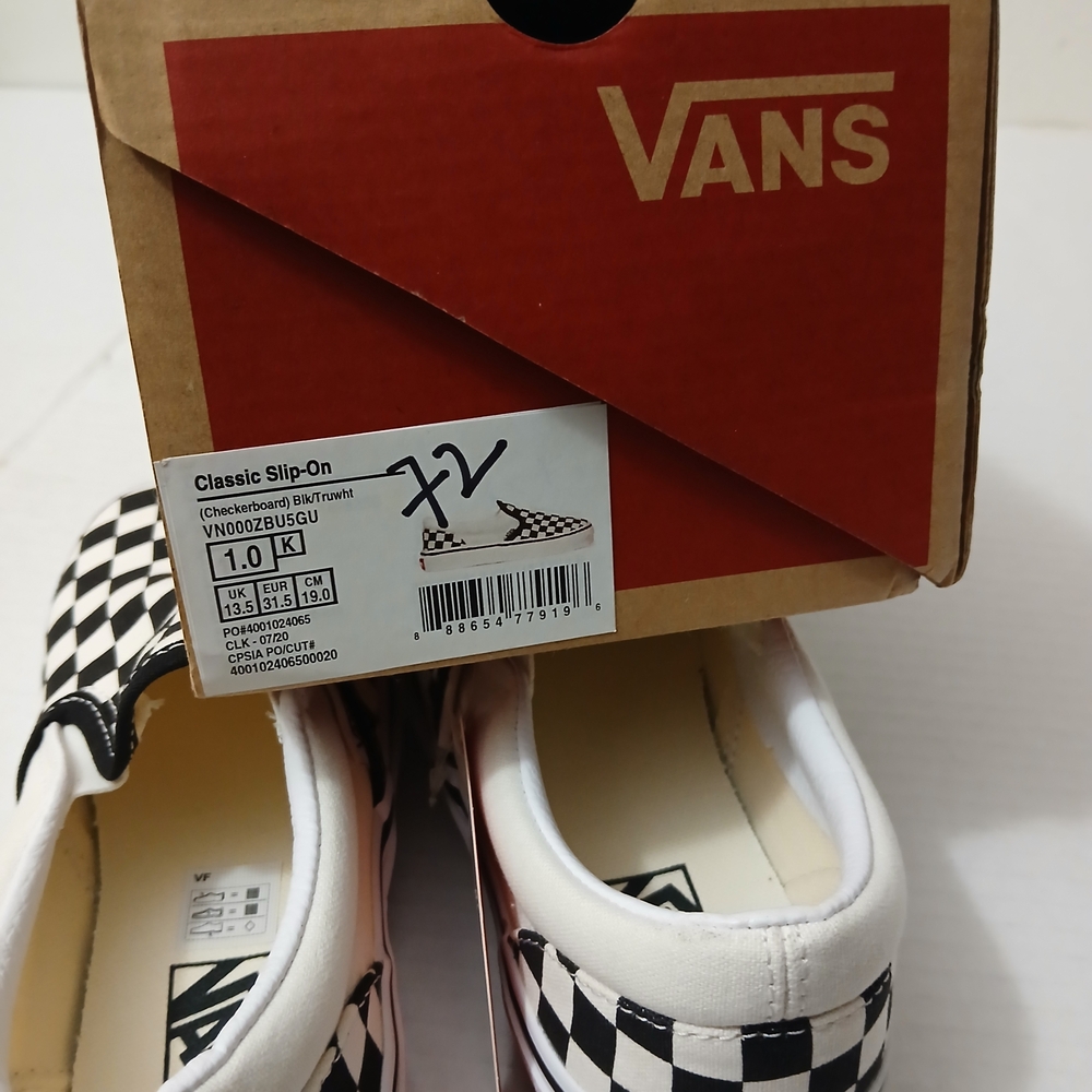 Vans Kids Black and White Checkerboard Slip-On Sneakers Size 1 New $40 - Picture 9 of 9